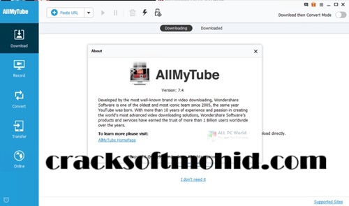 Wondershare AllMyTube Crack + License Key